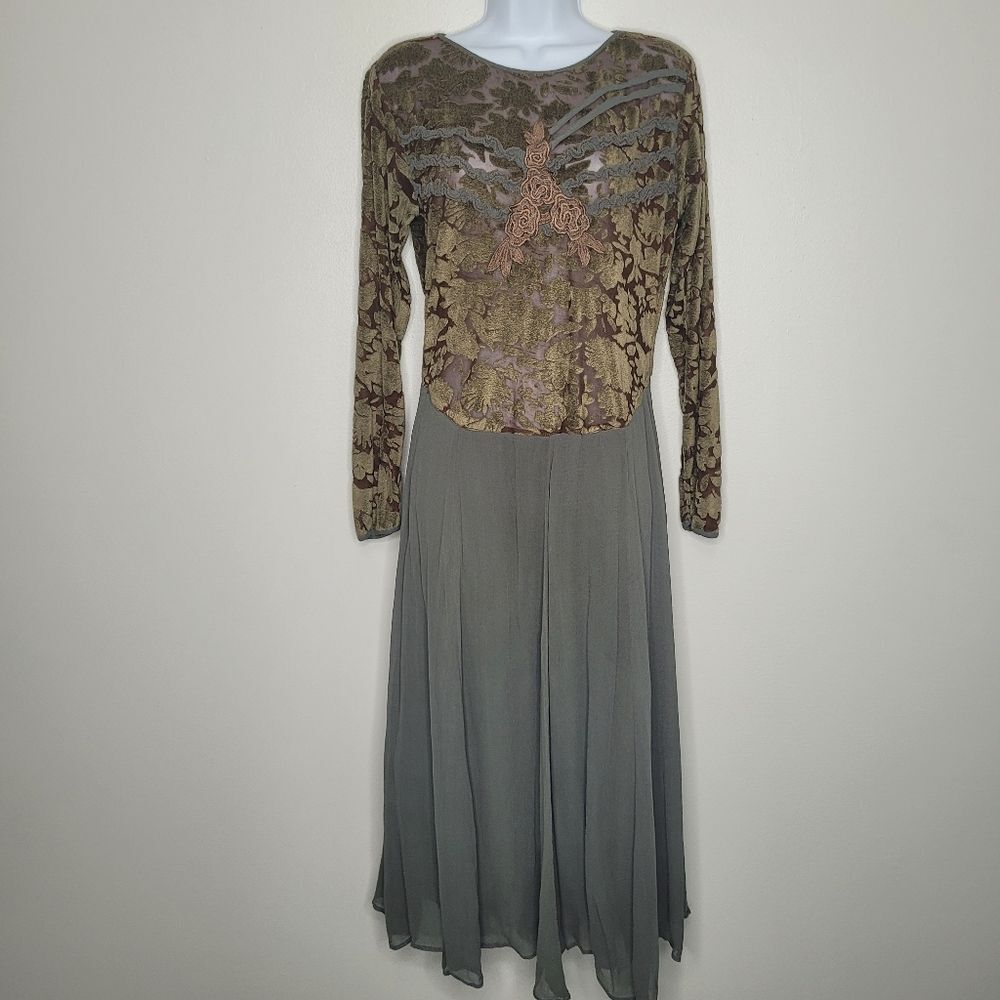 Vintage 90s y2k grunge fairy velvet burnout woodsy maxi dress size 8